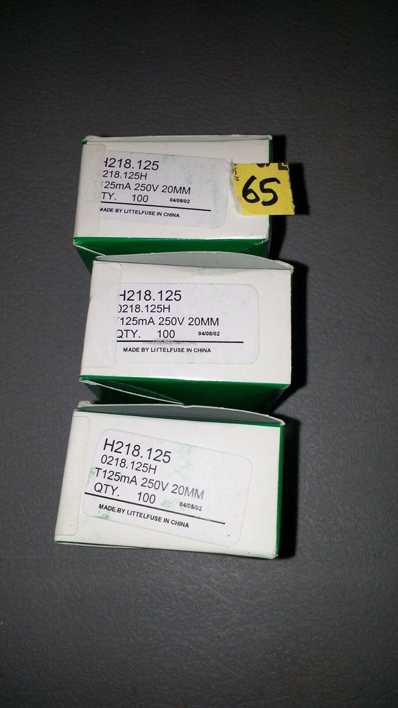 NIB H218.125 - Littelfuse  BOX OF 100 125 mA 250 V 20 MM ..EACH