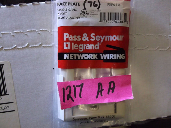NIB Pass & Seymour Legrand PSF6-LA Faceplate, Single Gang, 6 Port, each