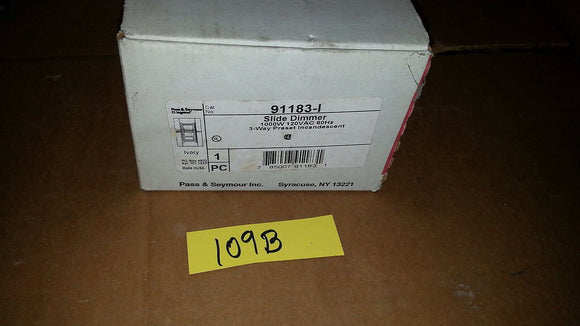 NEW  Pass & Seymour 91183-I, 3 Way, Slide Dimmer, 1000W 120VAC, Ivory