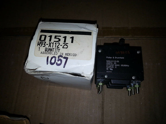 NIB Potter & Brumfield W93-X112-25 AMPS: 25 277VAC 50/60Hz Circuit Breaker