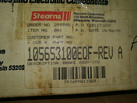 NIB Stearns Brakes 105653100EQF BRAKE ASSY-STD