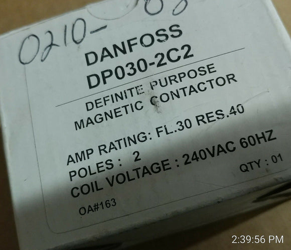 NiB DANFOSS DP030-2C2 2 POLE 30 FLA 240 VAC COIL