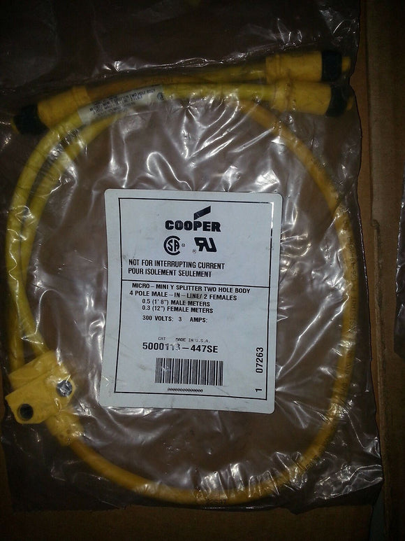 NIB Cooper Crouse 5000118-447SE CABLE SPLITTER 4PIN 1MALE / 2FEMALE CONNECTOR