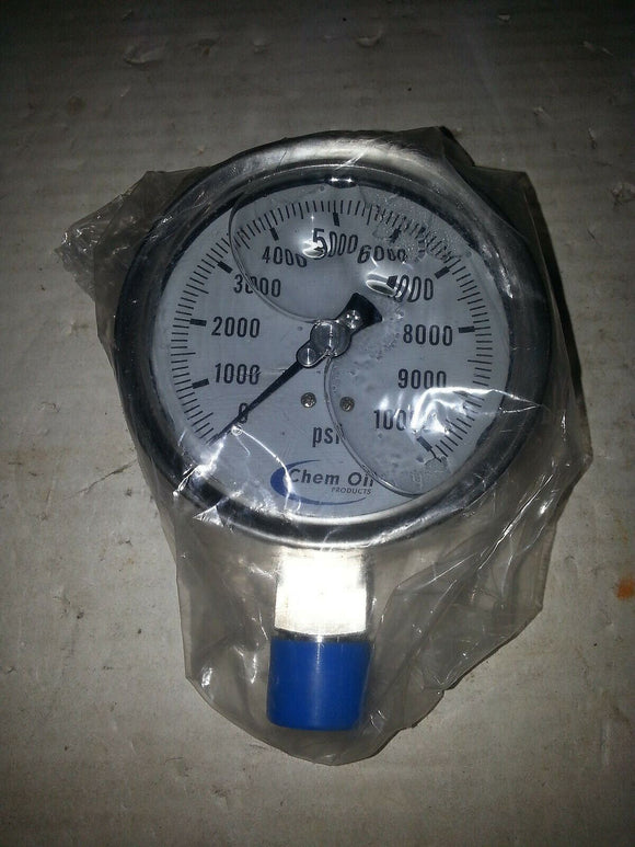 NIB CHEM OIL PRESSURE INDICATOR SS 0-10000 PSI FILLED ..EACH