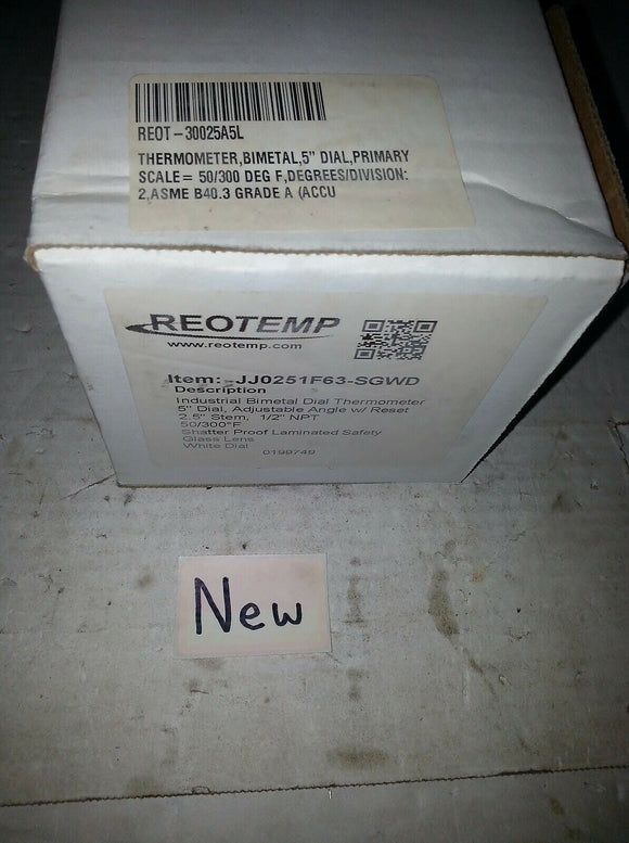 REOTEMP JJ0251F63-SGWD Stainless Steel Bi-Metal Thermometers 0-300 F
