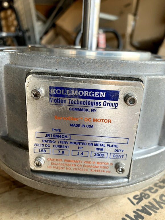 Kollmorgen JR16M4CH 128.7 VDC 1.41Hp 3000 RPM Servodisc DC Motor