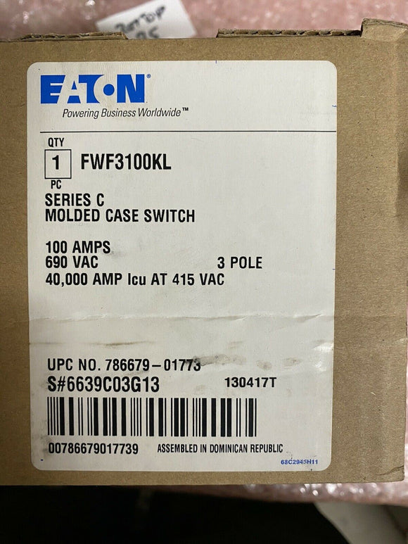 FWF3100KL Eaton 100 Amp 3 Pole Circuit Breaker Cutler Hammer 690V (New in Box)