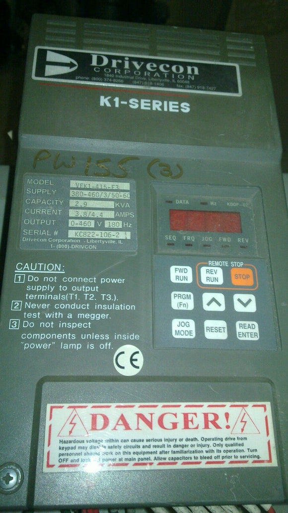 DRIVECON VFK1-415-F3 AC DRIVE 3HP qty