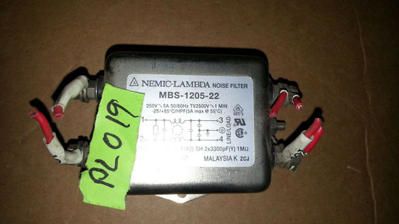 LAMBDA-NEMIC MBS-1205-22 NOISE FILTER 250V-AC 5ATV2500V-1 MIN