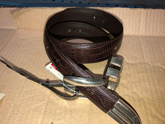 KIDS GENUINE LEATHER BELT COLLEGIATE BROWN SNAKE SKIN DESIGN FANCY BUCKLE NONAME