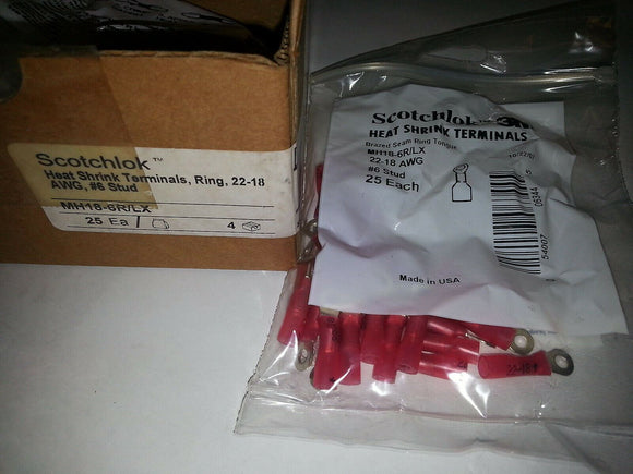 SCOTCHLOK HEAT SHRINK TERMINAL MH18-6R LX 22-18 AWG RING #6 STUD  (1 PACK OF 25)
