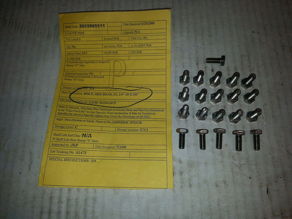 BOLT, HEX, HEAD, SS , 1/4