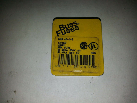 BUSS FUSES MDL-6-1/4 448H 200A 250V AC 10KA 125V AC H35