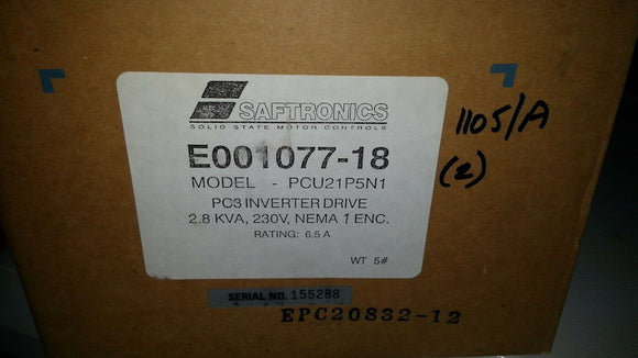 NIB Saftronics PC3 Inverter Drive PCU21P5N1 2.8KVA 1.5HP 6.5A 230V