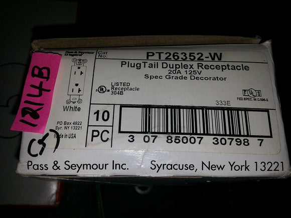 NIB PASS & SEYMOUR PT26352-W PLUGTAIL RECEPTACLE .. BOX OF 10 ..