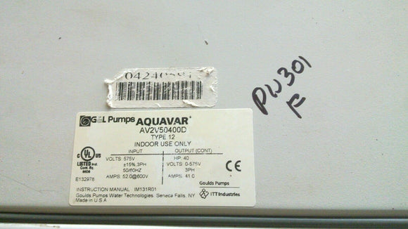 AQUAVAR Av2V50400D TYPE 12 G&L PUMPS GOULDS
