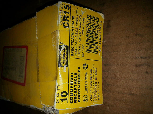 NIB HUBBLE CR15 COMMERCIAL RECEPTICLE DUPLEX BROWN 5-15R 15A 125V  (1 LOT OF 10)