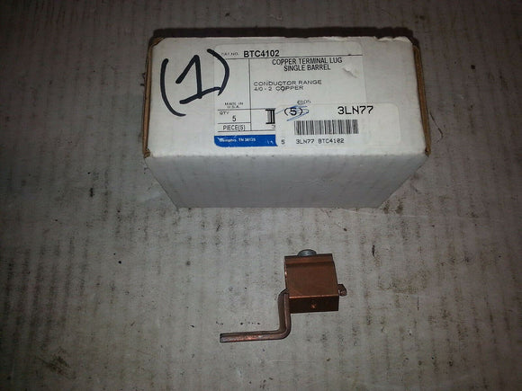 COPPER TERMINAL LUG SINGLE BARREL CONDUCTOR RANGE 4/0-2 COPPER BTC4102