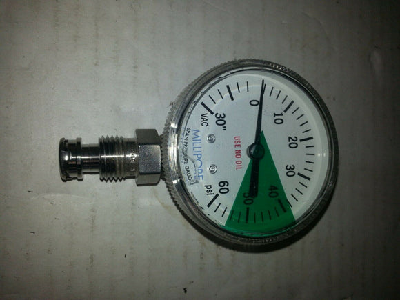 MILLIPORE SPAN PRESSURE GAUGE SS SWAGELOK -30 TO 60 PSI