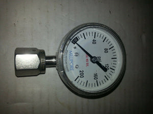 MILLIPORE SPAN PRESSURE GAUGE SS SWAGELOK 0 TO 200 PSI