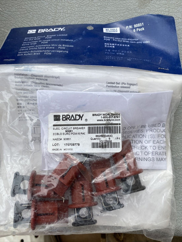 BRADY 90851 Breaker Lockout Pin Out Wide,Pack Of 6 BRAND NEW!!
