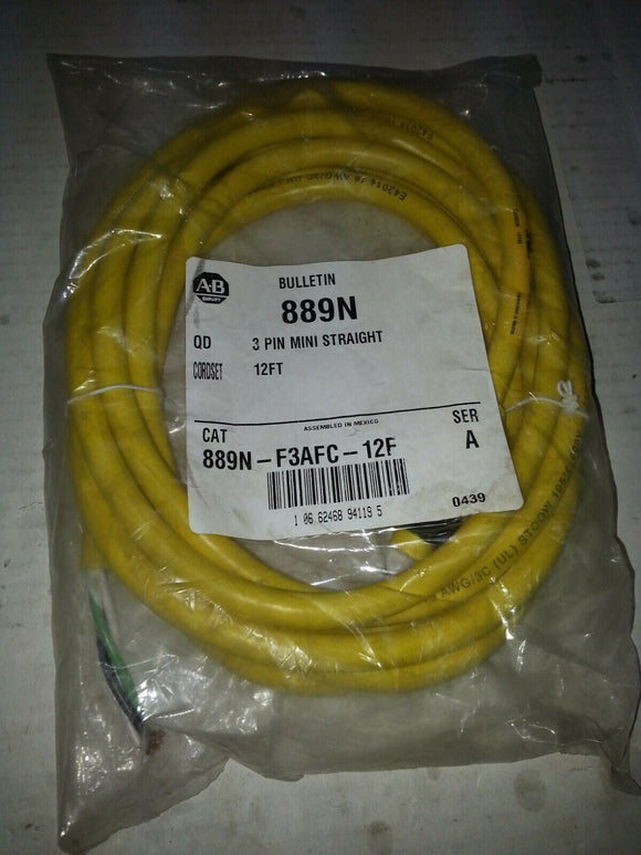 ALLEN-BRADLEY 889N 3 PIN MINI STRAIGHT 12FT 889N-F3AFC-12F A